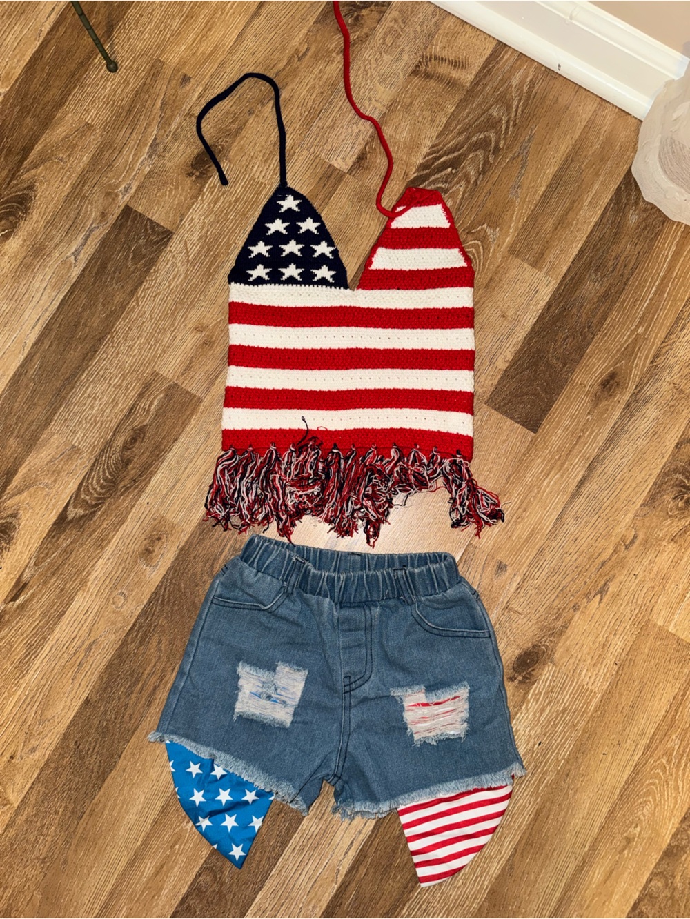Patriotic Red White Blue Knit & Denim Set
